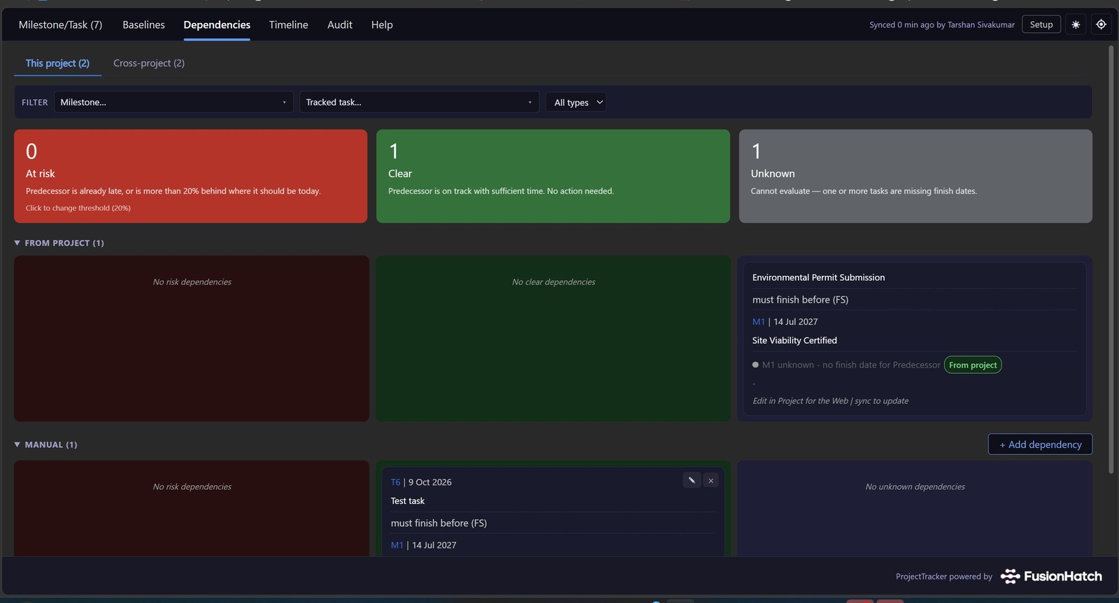 Dependencies view
